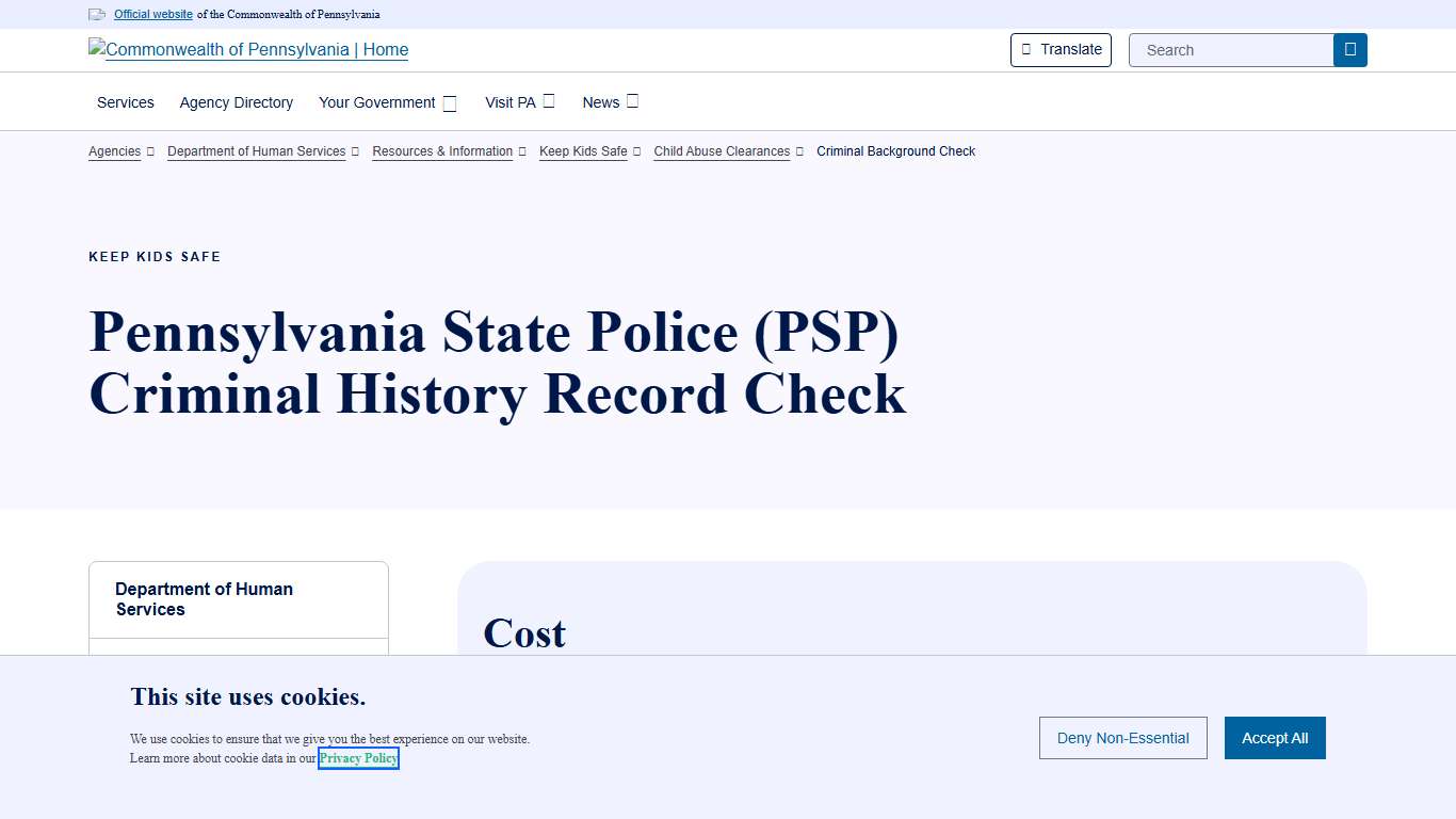 Criminal Background Check | Department of Human Services | Commonwealth of Pennsylvania