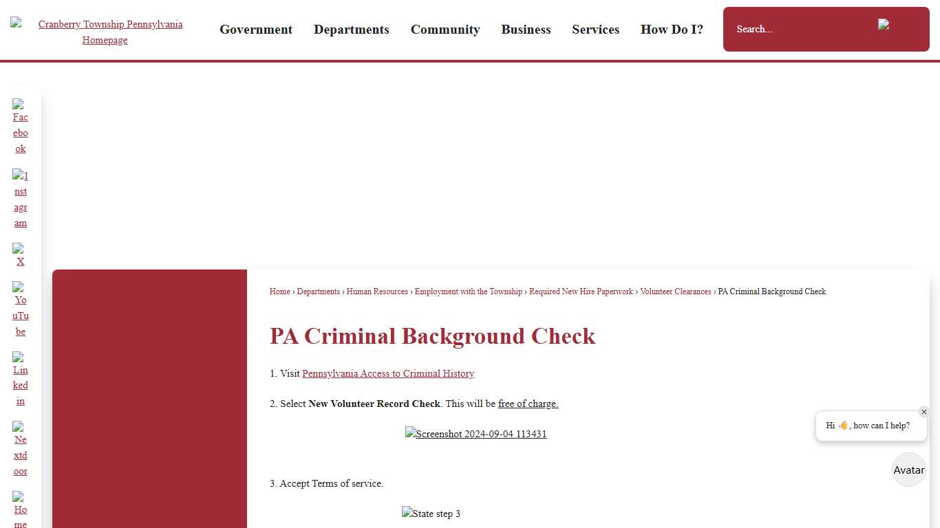 PA Criminal Background Check | Cranberry Township - Official Website